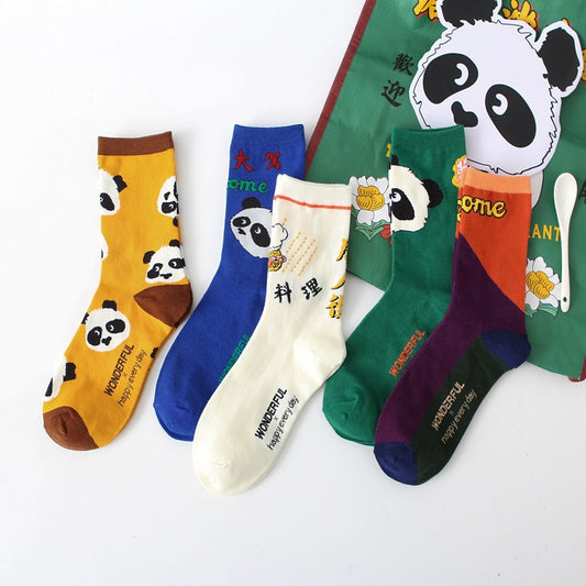 Cute Giant Panda All Cotton Mid-calf Length Combed Cotton High Tube Students' Socks