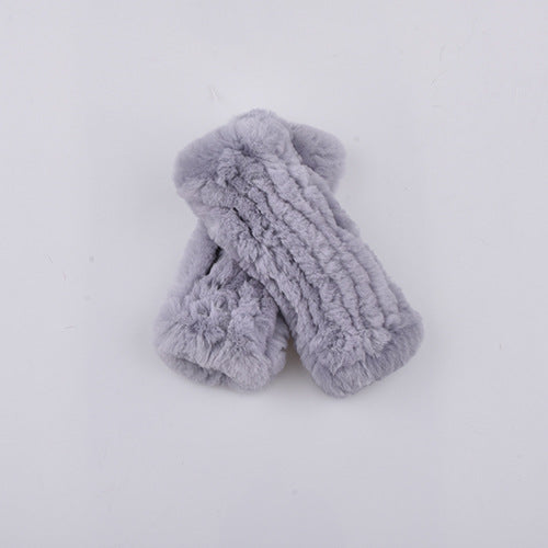 Rabbit Fur Half Finger Gloves Padded