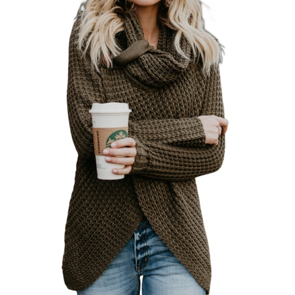 Pullover Button High Lapel Pullover Women's Sweater