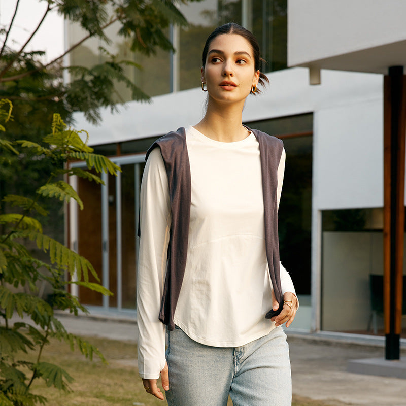 Women's T-shirt New Solid Loose Versatile Round Neck