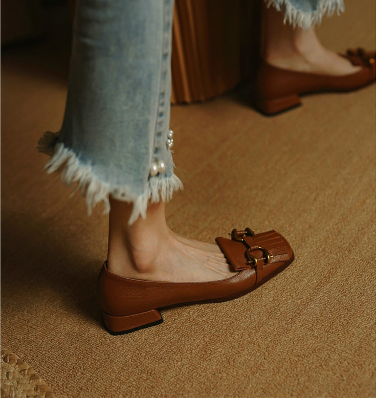 Women's Low Heel Square Toe Fringed Pumps