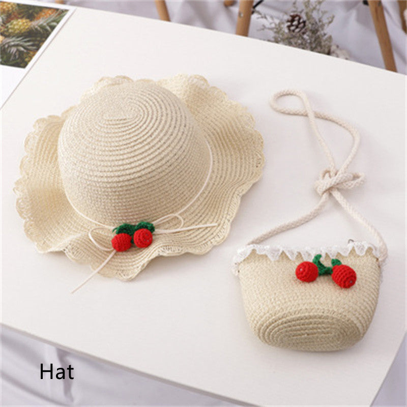 Children's Big Brim Shade Beach Straw Hat Bag