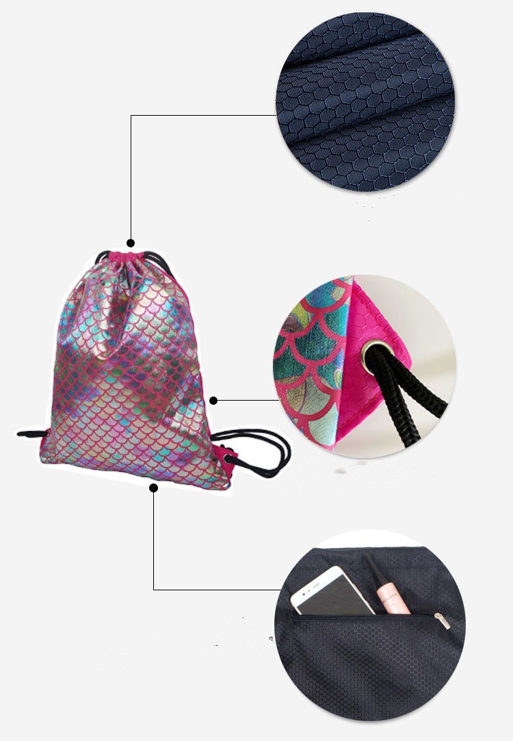 Sequins Drawstring Backpack Outdoor Medium Soft