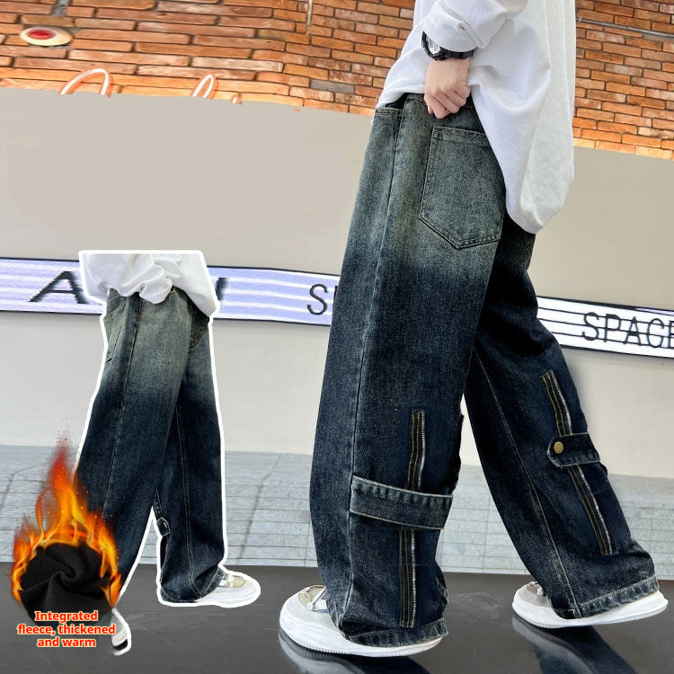 Korean Style Big Children Thick Warm Pants