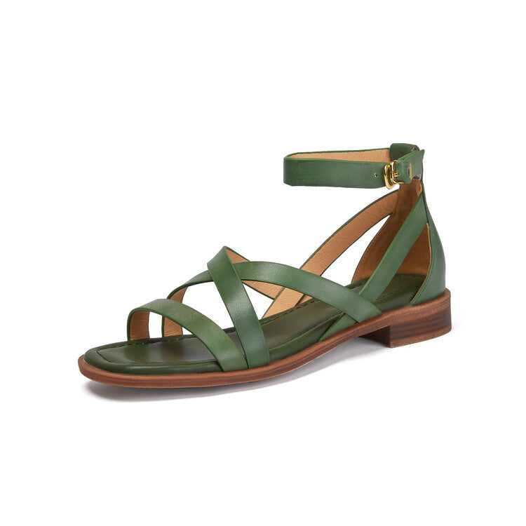 Womens Flat Shoes With A Cross-strap Design And A Single Strap Buckle