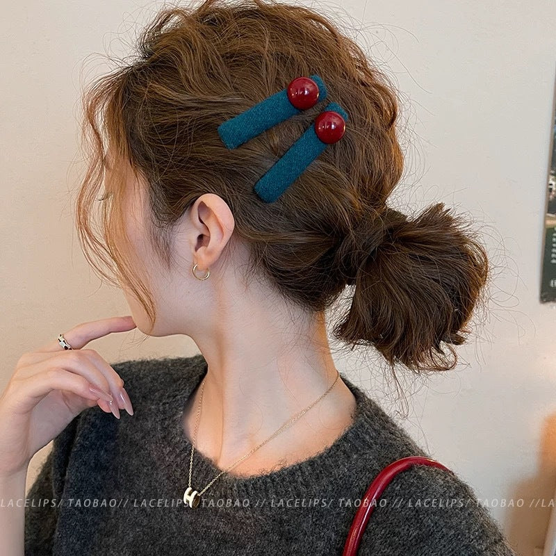 Blue Red Beads Barrettes Women
