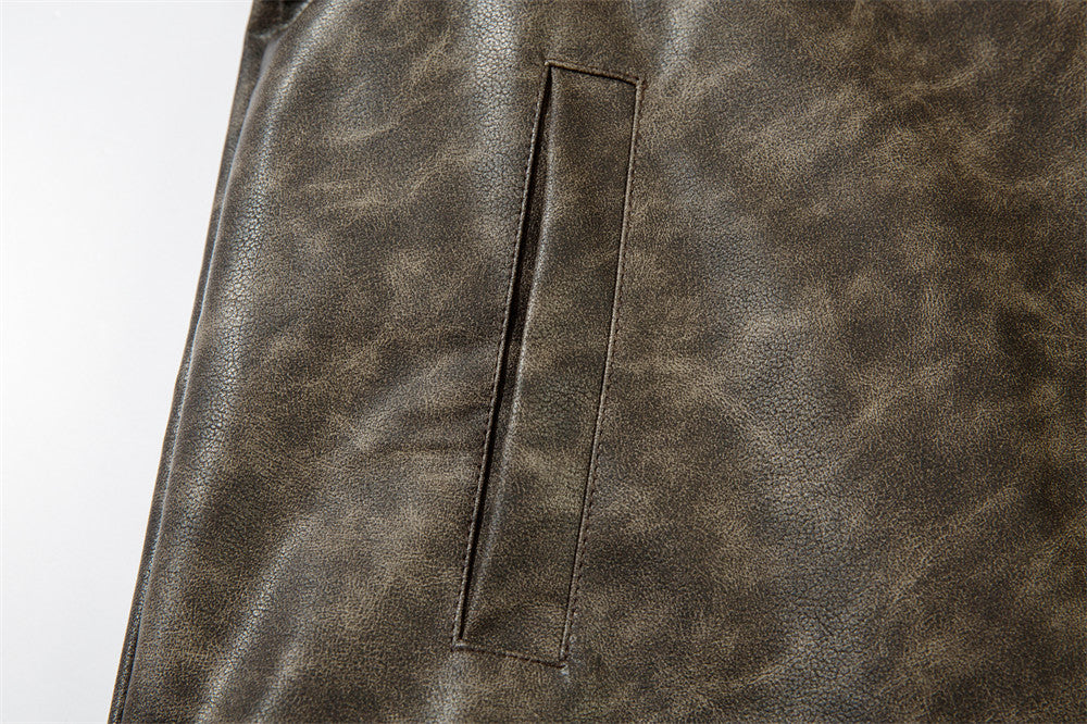 Contrast Color Texture PU Leather Coat Male
