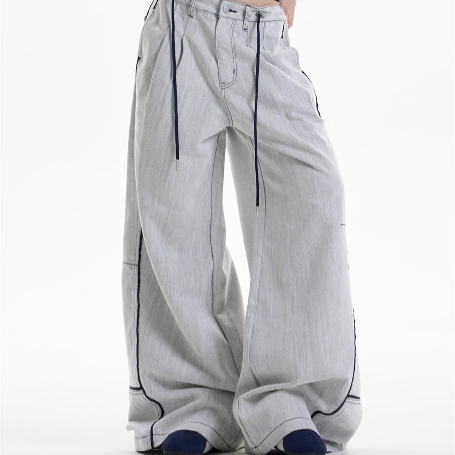 Stitching Contrast Color Wide-leg Loose Casual Pants