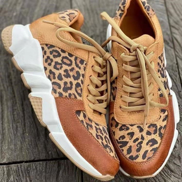 Leopard Print Casual Flat Lace-up Sports Casual Shoes