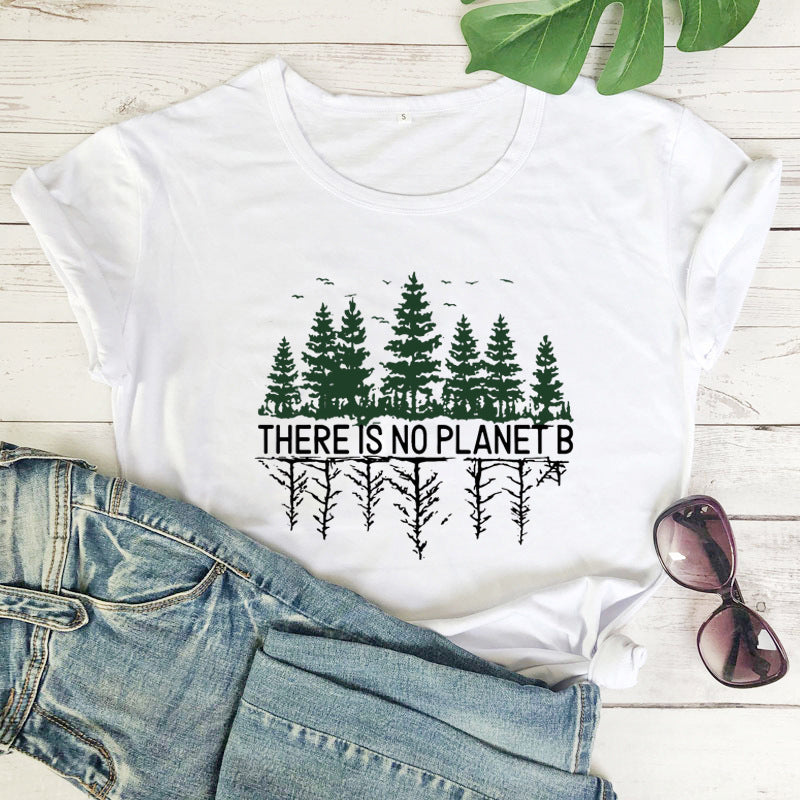 Pine Forest Pattern European And American Street Popular Short-sleeved T-shirt Female