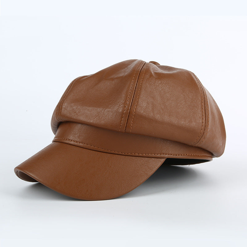 Korean Style Octagon Fashion Ladies Hat Leather Beret