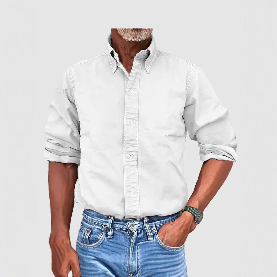 Versatile Solid-Color Lapel-Button Business Shirt For All Seasons