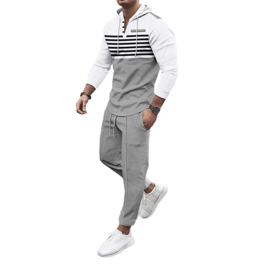 European And American Striped Long-sleeve Hoodie And Pants Set