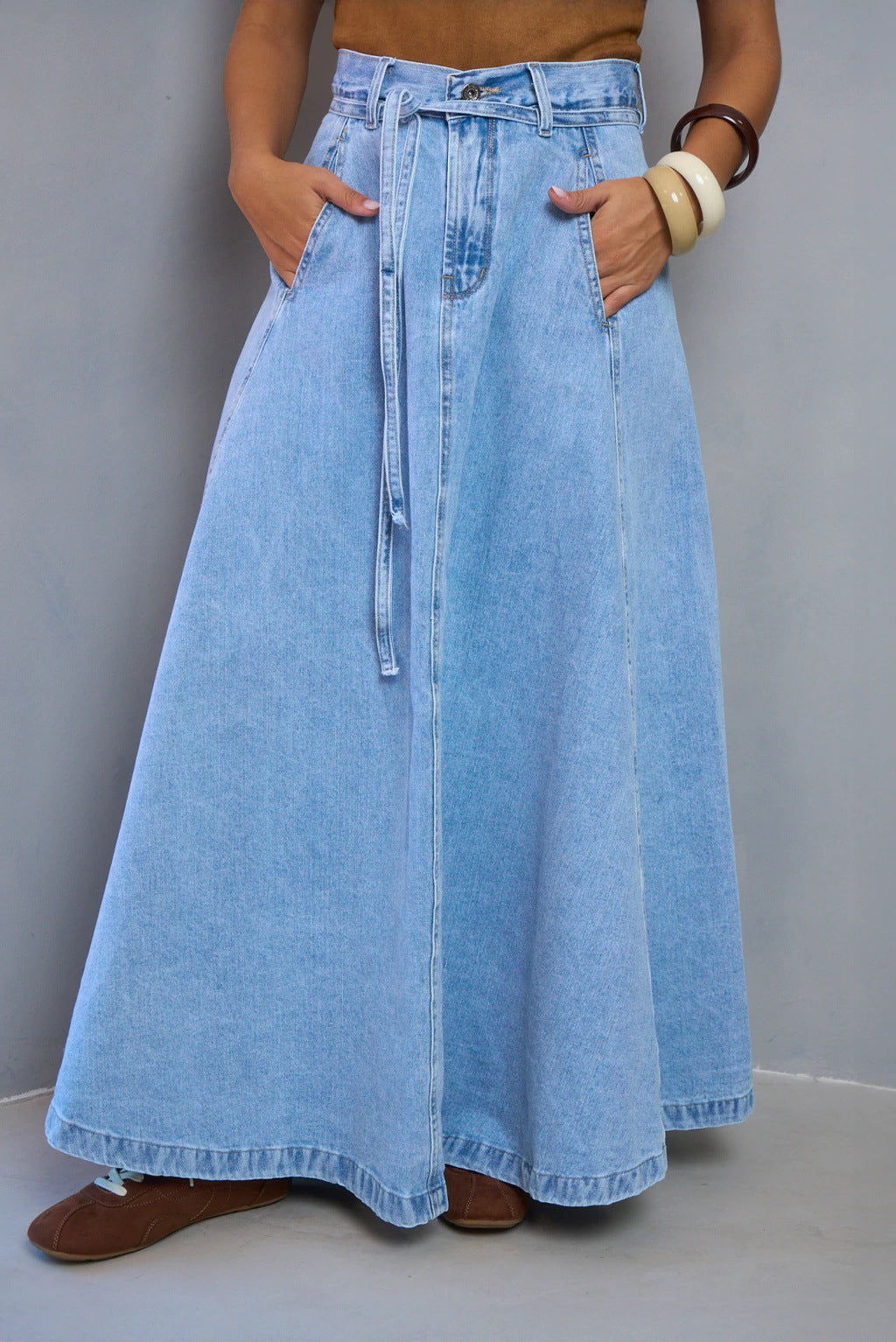 SpringSummer New High Waisted Slimming Casual Denim Midi Skirt