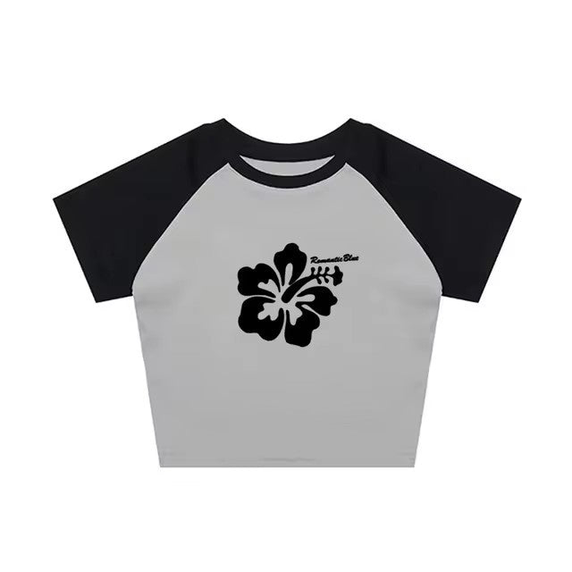 Flower Letter Printed Casual Short Sleeve