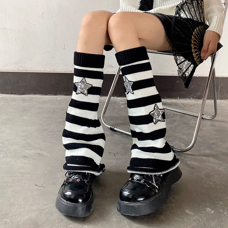Black And Grey Striped Pile Socks