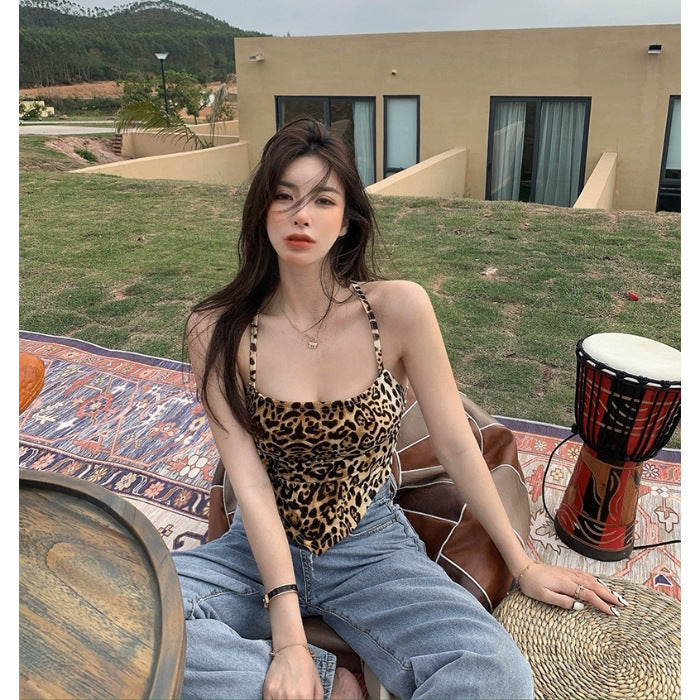 New Lace-up Summer Women's Leopard Print Short Top