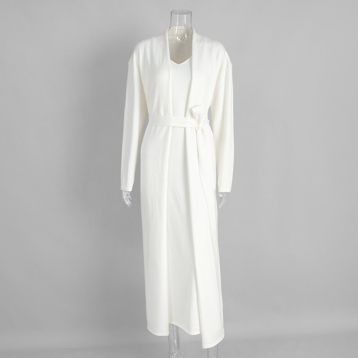 Knitted Long Sleeve Cardigan Suspender Dress Suit