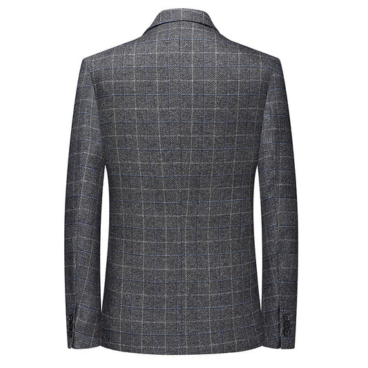 Single-Breasted Plaid Business-Casual Jacket