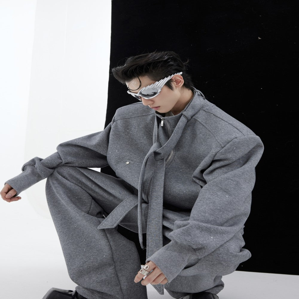 Stand Collar Sweater Suit Tie Stitching Jacket