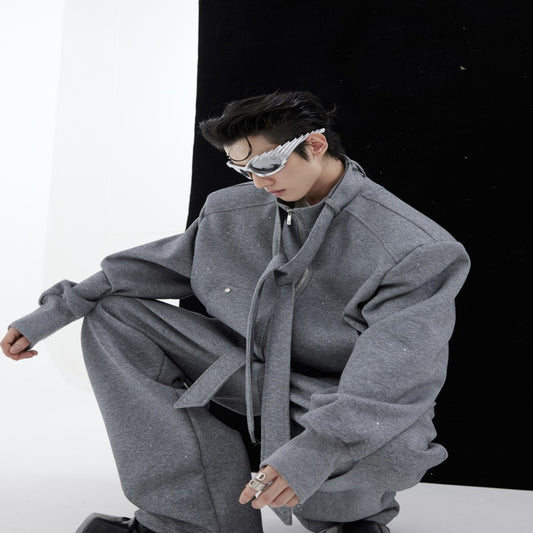 Stand Collar Sweater Suit Tie Stitching Jacket