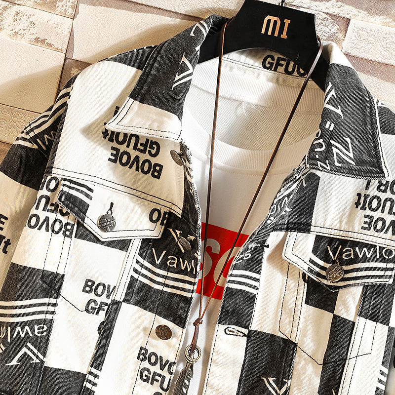 Men's Fashion Letter Denim Coat Top