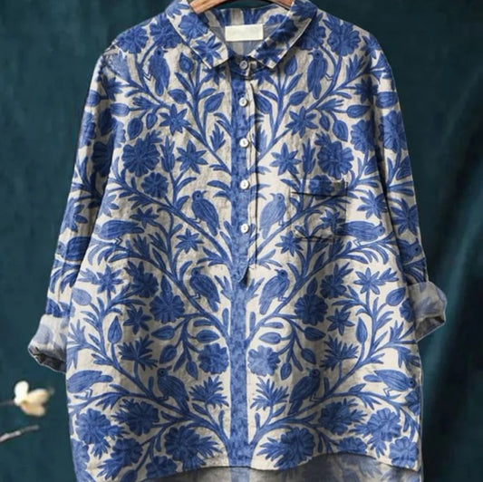 Løstsiddende, printet T-shirt med rund hals til kvinder