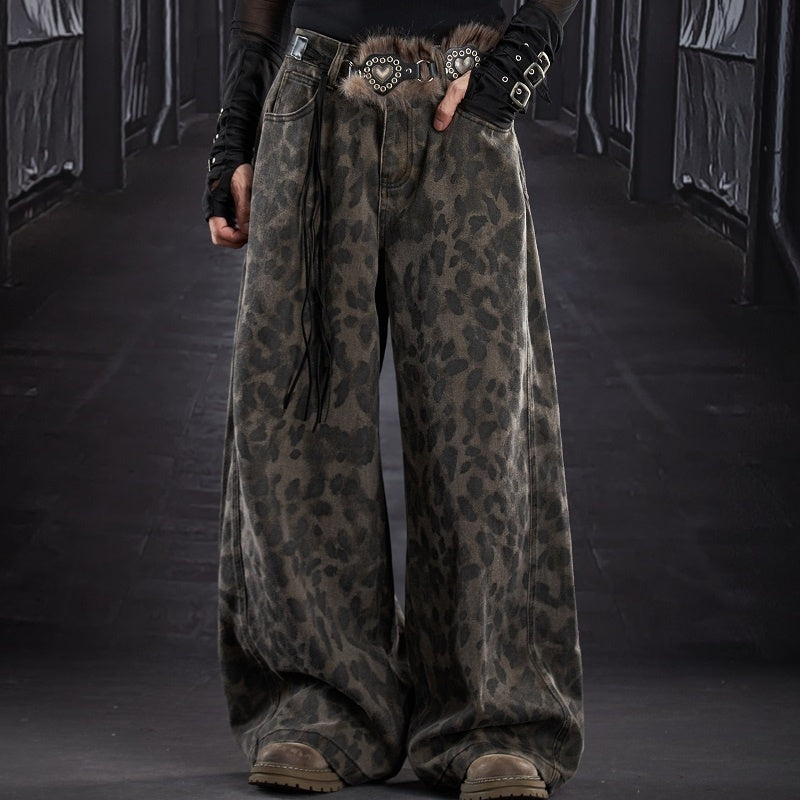 American Street Loose Wide-leg Leopard Print Pants