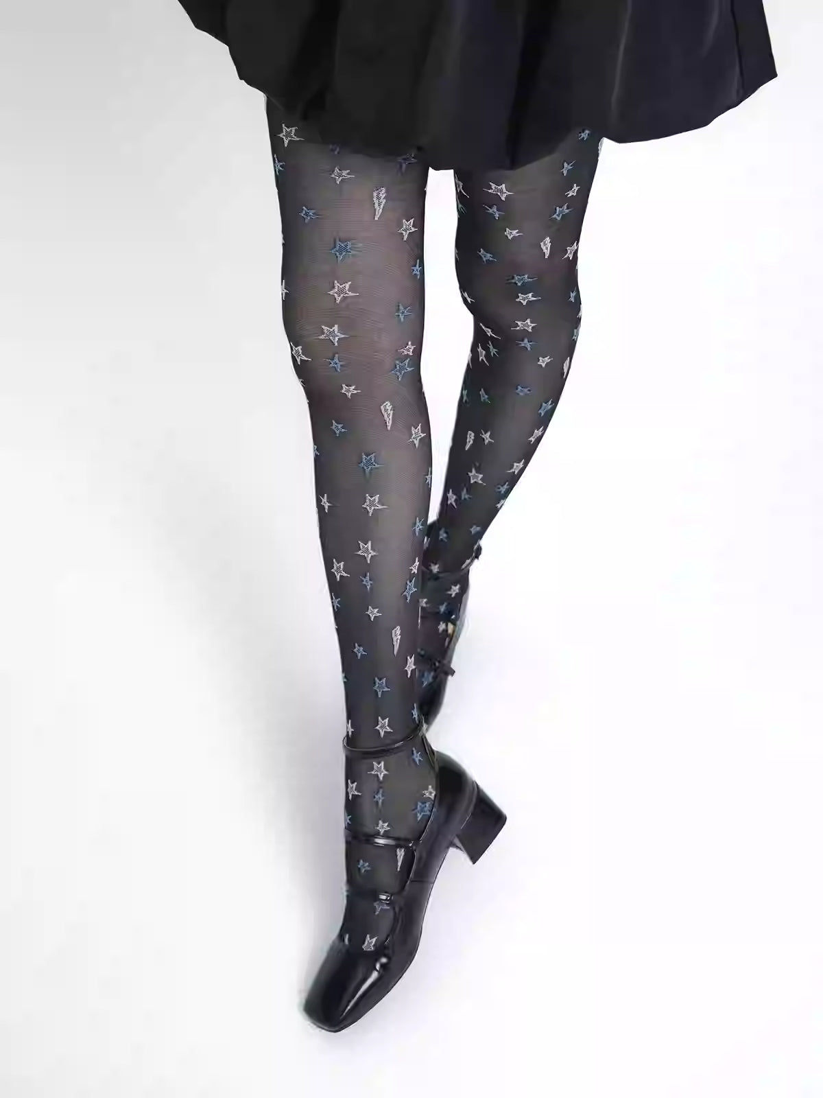 Thin White And Blue Five-pointed Star Romper Stockings For Women