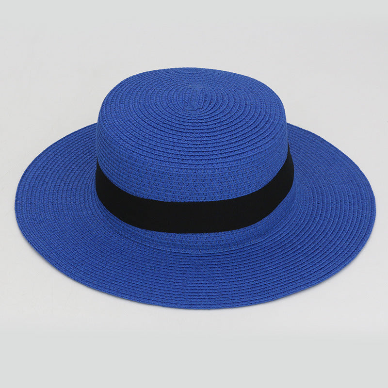 Square Buckle Dome Panama Lafite Flat Straw Hat 21 Color