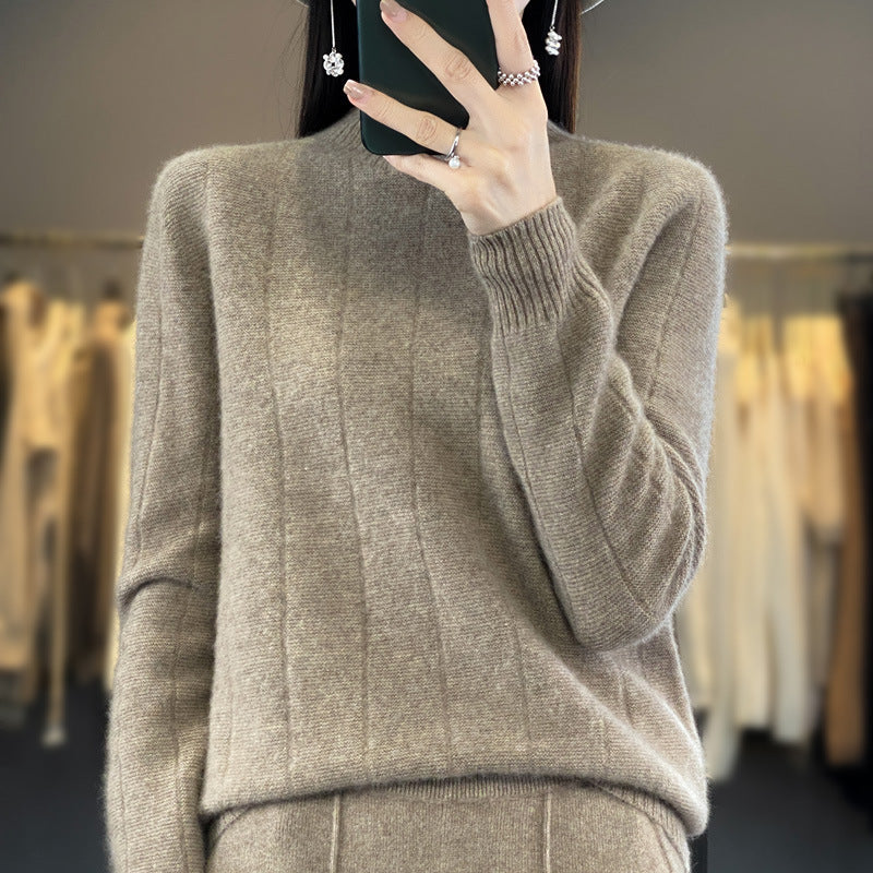 Women's Pullover Half Turtleneck Solid Color Knitted Comfortable Warm Sweater