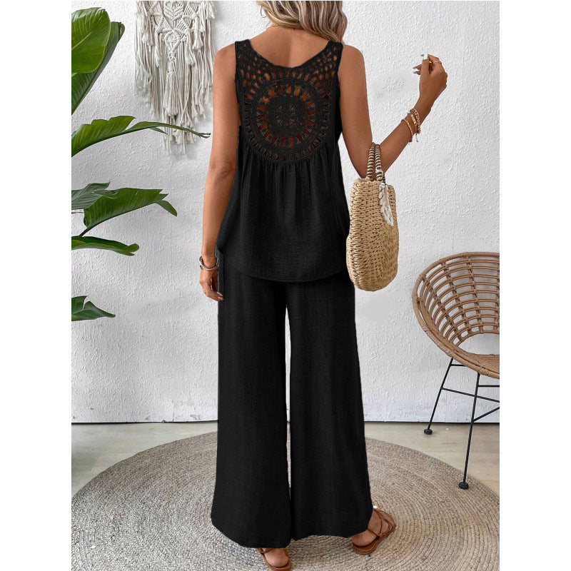 Casual Chic Elegant Floral Set With Hollow-Out Back