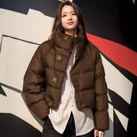 Coffee Color Cotton-padded Clothes Short Cotton Coat