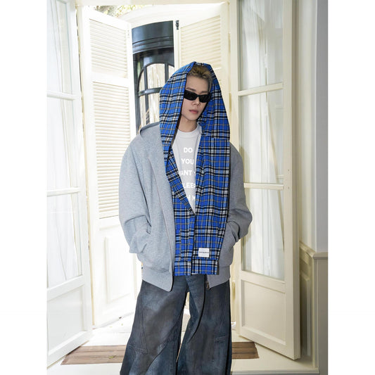 Double-layer Hooded Sweater Men's Fake Two-piece Cardigan Jacket