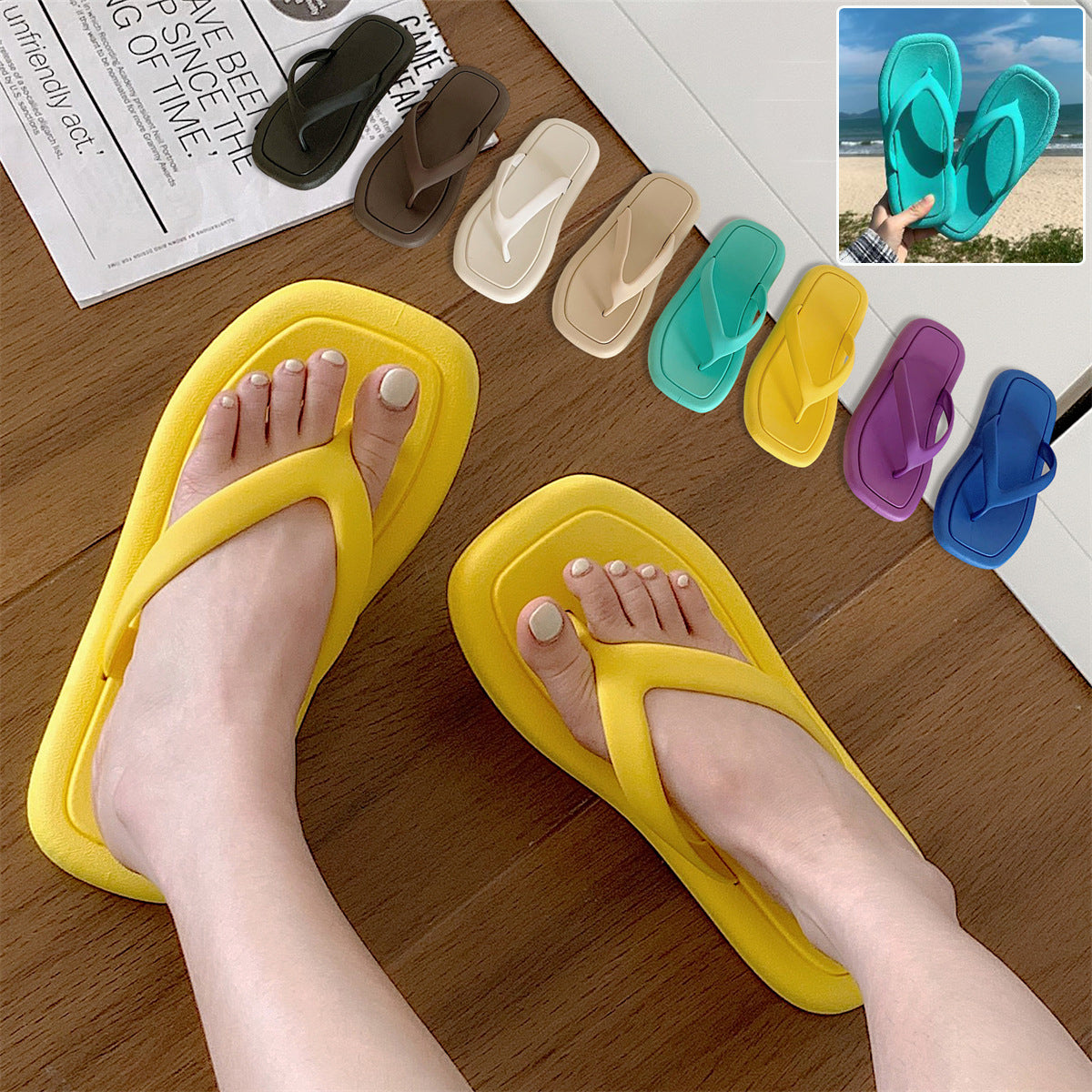 Ensfarvede flip-flops til kvinder med blød sål