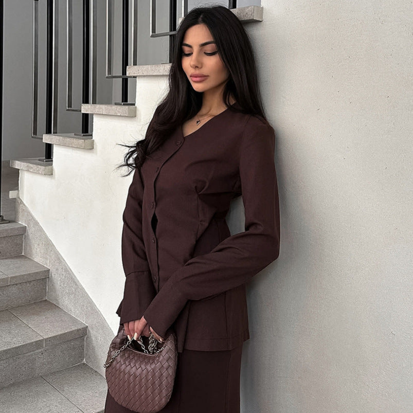 Fall Women's Clothing Suit V-neck Slim Fit Waist