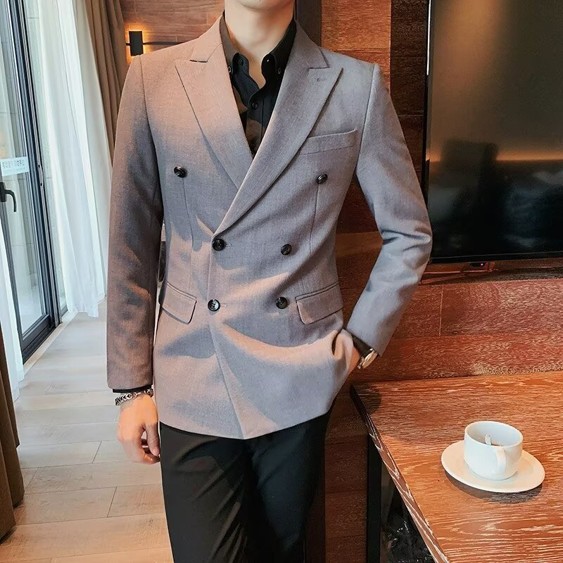 Men's Simple Solid Color Casual Double-breasted Jacket