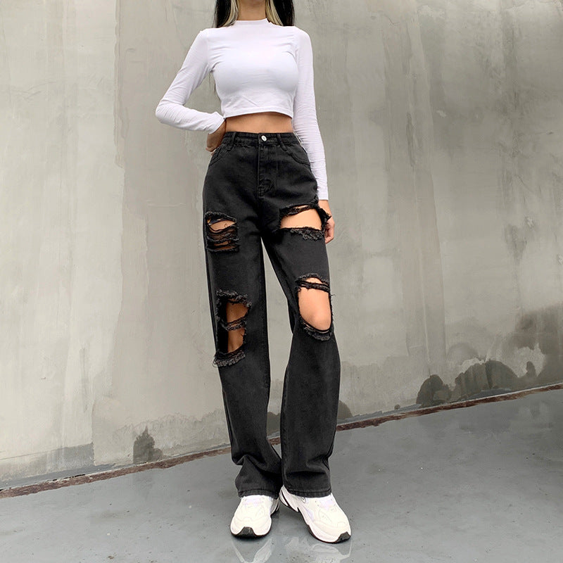 Casual Trendy Sexy Women's Jeans With Ripped Raw Edges