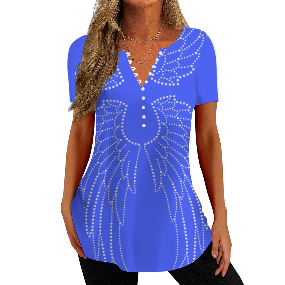 V-udskæring, Prikket, Vinger, T-shirt, Kortærmet, Skjorte, Printet, 3D Digital Top