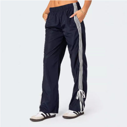 Casual Fashion All-matching Sports Four Bars Contrast Color Straight-leg Pants