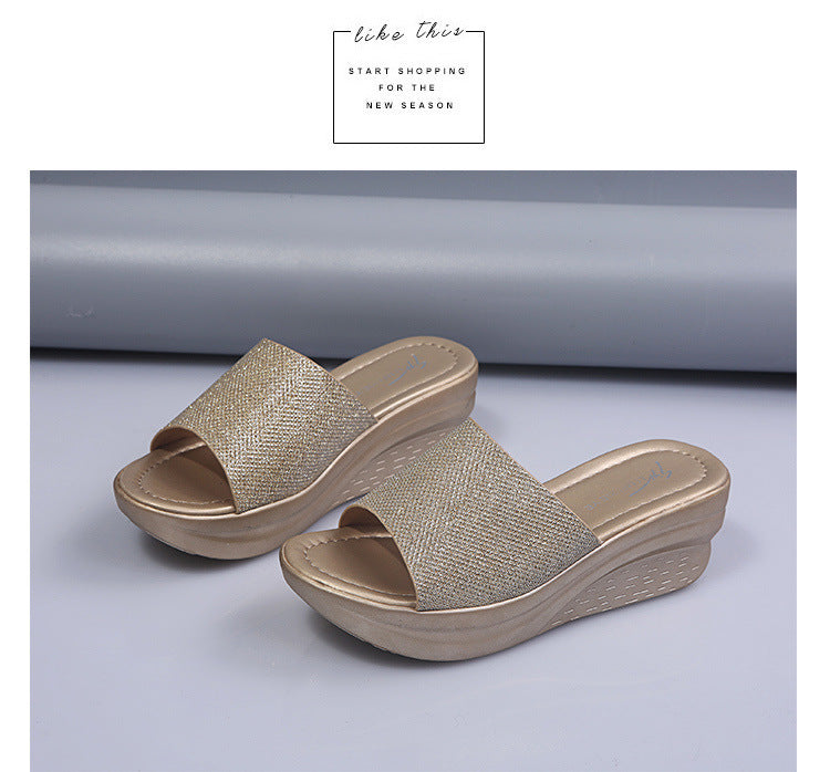 Casual Slip On Sequins Large Slippers For Women In Summer