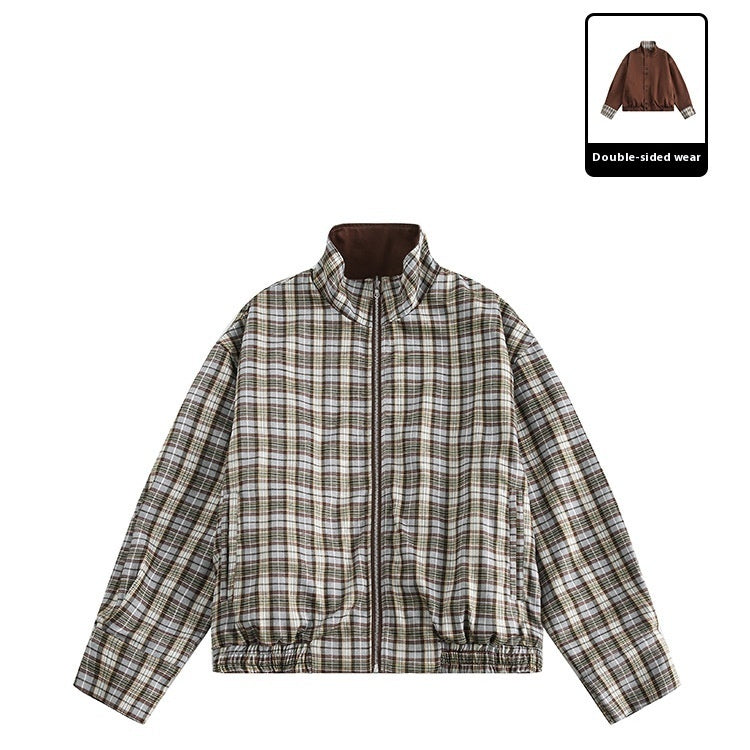 American Contrast Color Brown Double-sided Cotton Retro
