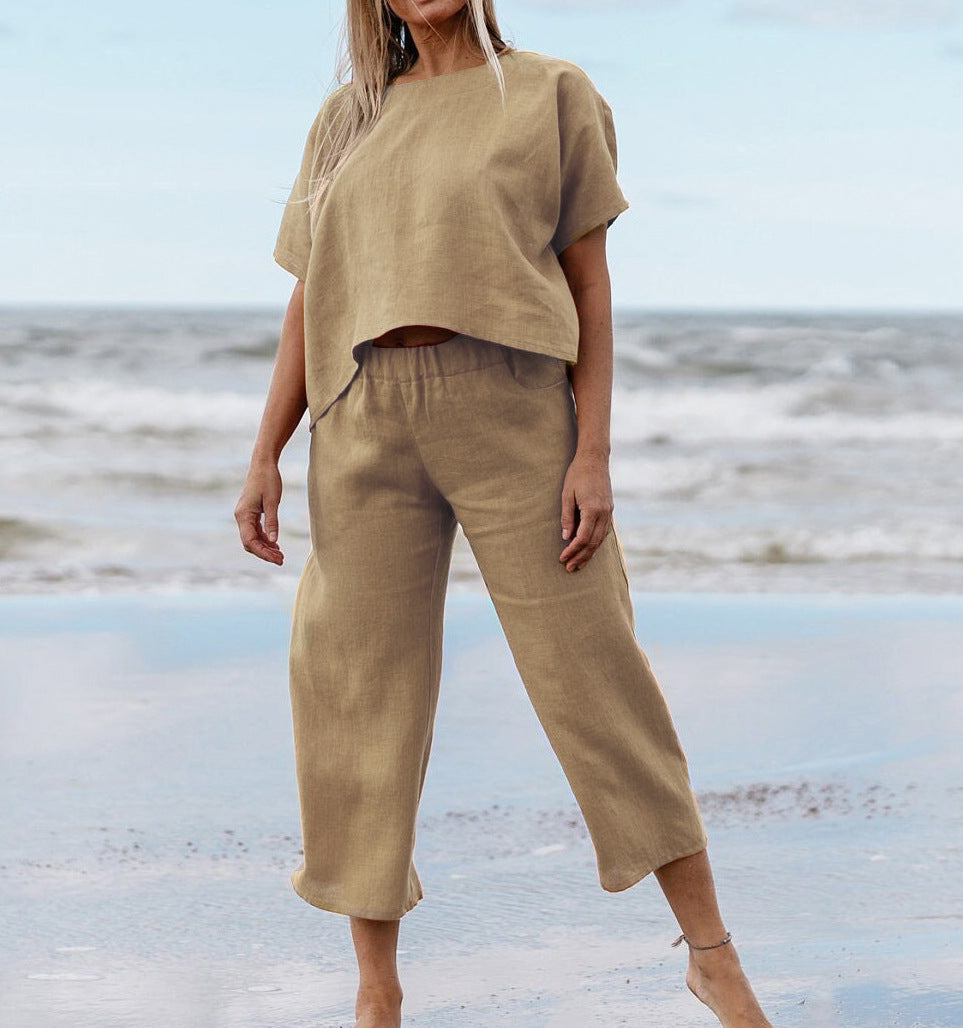 New Casual Large Size Suit Loose Solid Color Short Sleeve Shirt Trousers