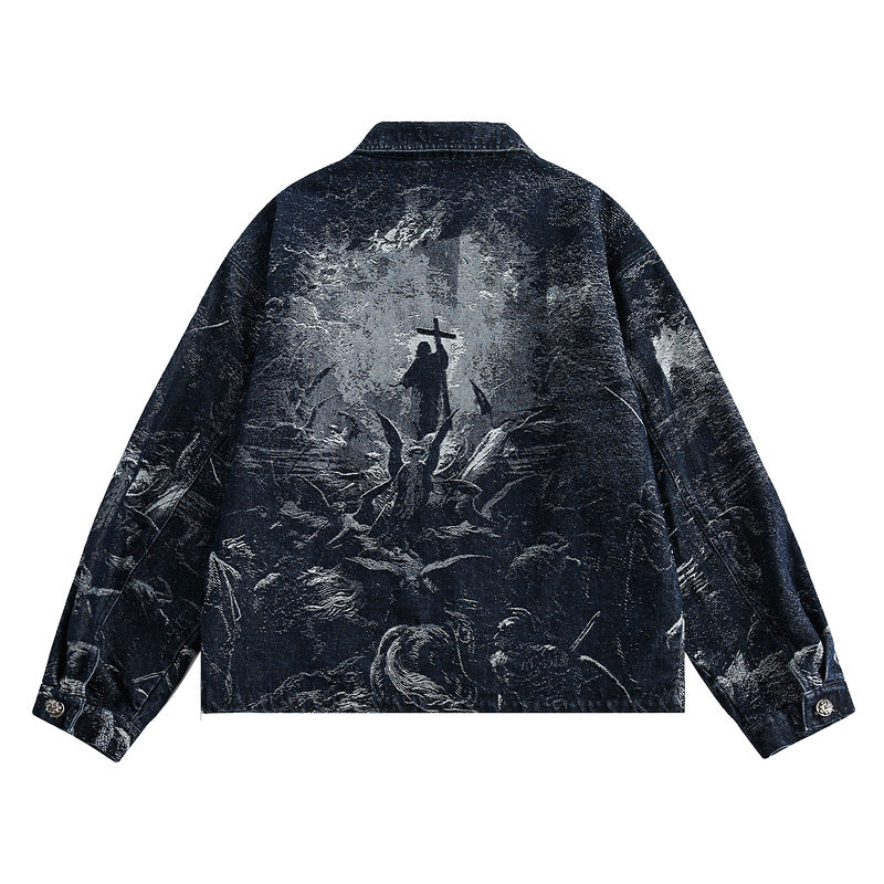 Women's American-style Retro Back Printed Denim Jacket