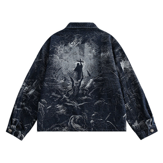 Women's American-style Retro Back Printed Denim Jacket