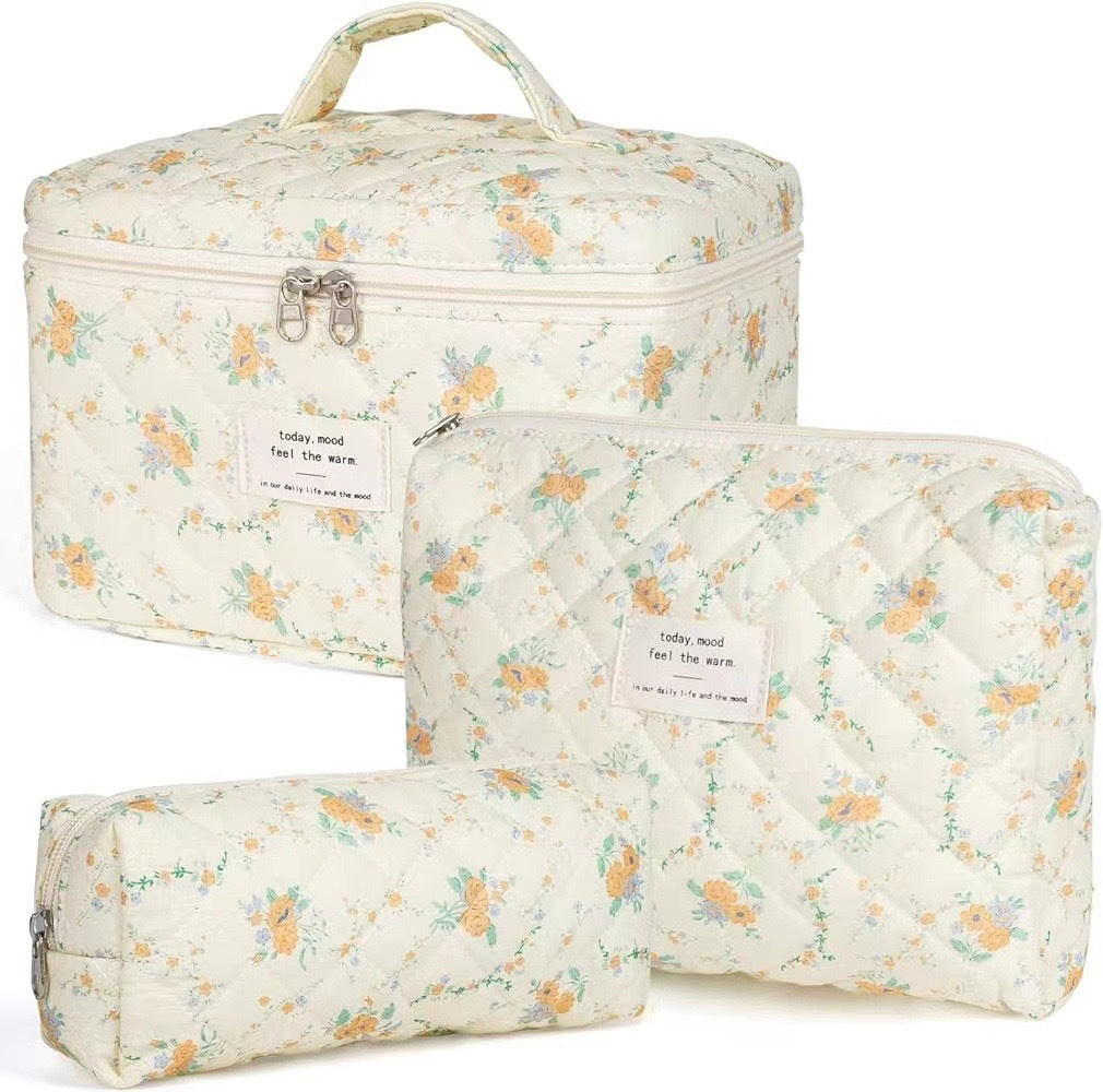 Small Floral Storage Portable Cosmetic Bag Large Capacity