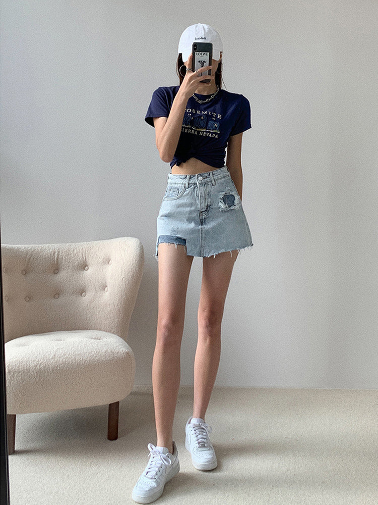 Denim Nederdel Kvinders Sommer Plus Size Koreansk Version Var Slank Og Asymmetrisk