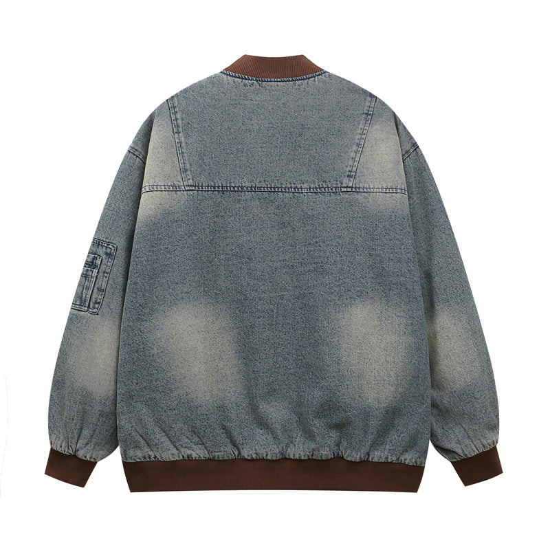 Letter Patch Embroidered Denim Baseball Cotton-padded Jacket Vintage
