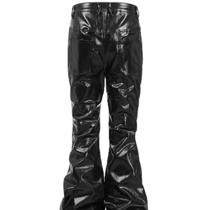 Black Liquid-metal-coated Zippered Waxed Jeans With A Slight Flare