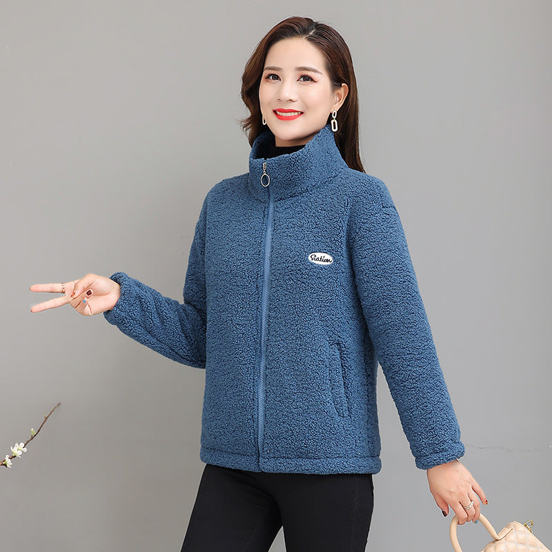 Women's Winter Clothes Fleece-lined Thickened Cotton-padded Clothes Middle-aged And Elderly Women's Cashmere Warm Top